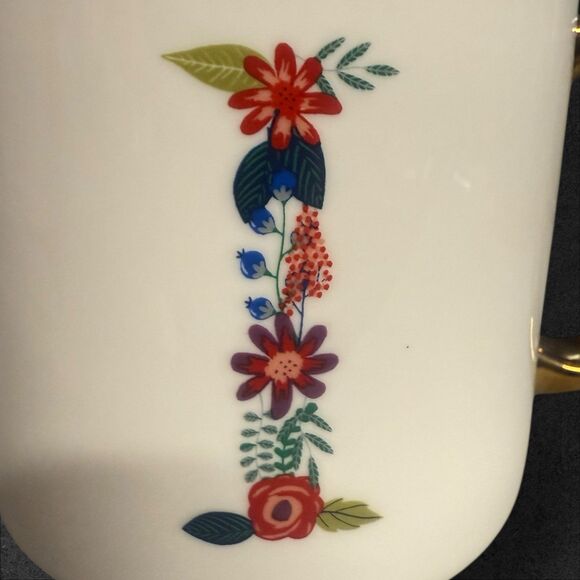 Opalhouse Floral Monogram “I” Mug with Gold Handle Large Porcelain Coffee Cup - Picture 7 of 9